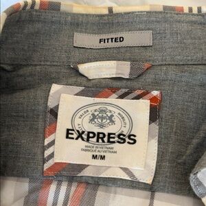 Express Men’s Gray and Red Plaid Fitted Shirt